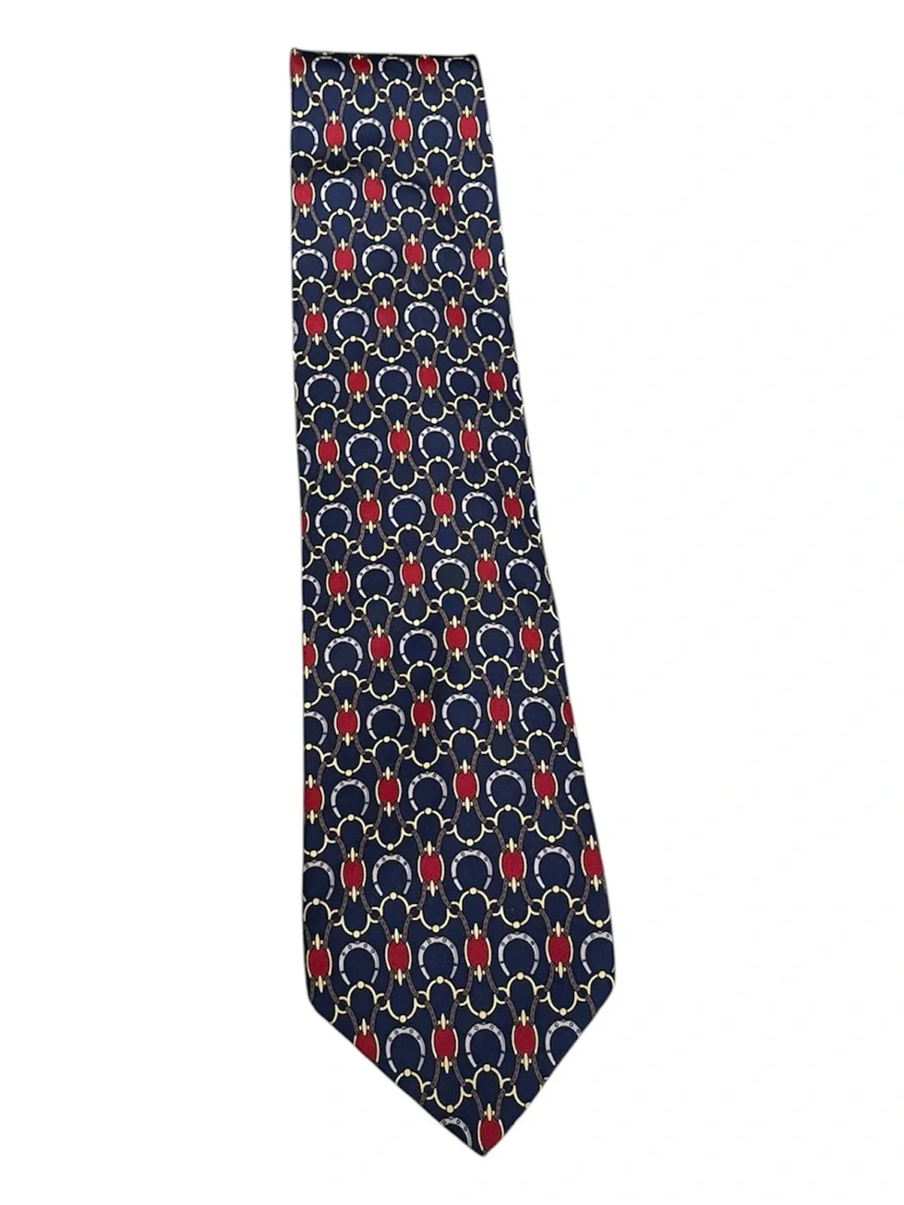 Paolo Gucci Vintage Silk Tie Red Blue Double Snaffle Bit VINTAGE Hand Finished